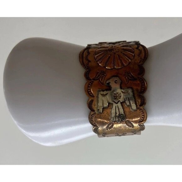 Vintage Native American Navajo Copper Thunderbird eagle Cuff Bracelet Sz 6.5” - Picture 11 of 16